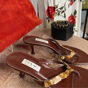 EUC ISAAC ITALY Brown Leather Confetti Sandals